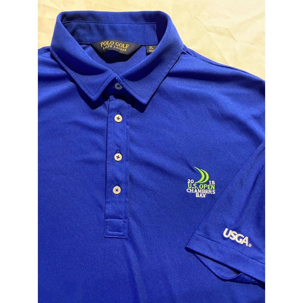 Ralph Lauren Polo Golf Shirt Mens XL Blue 2015 US Open‎ Chambers Bay Performance